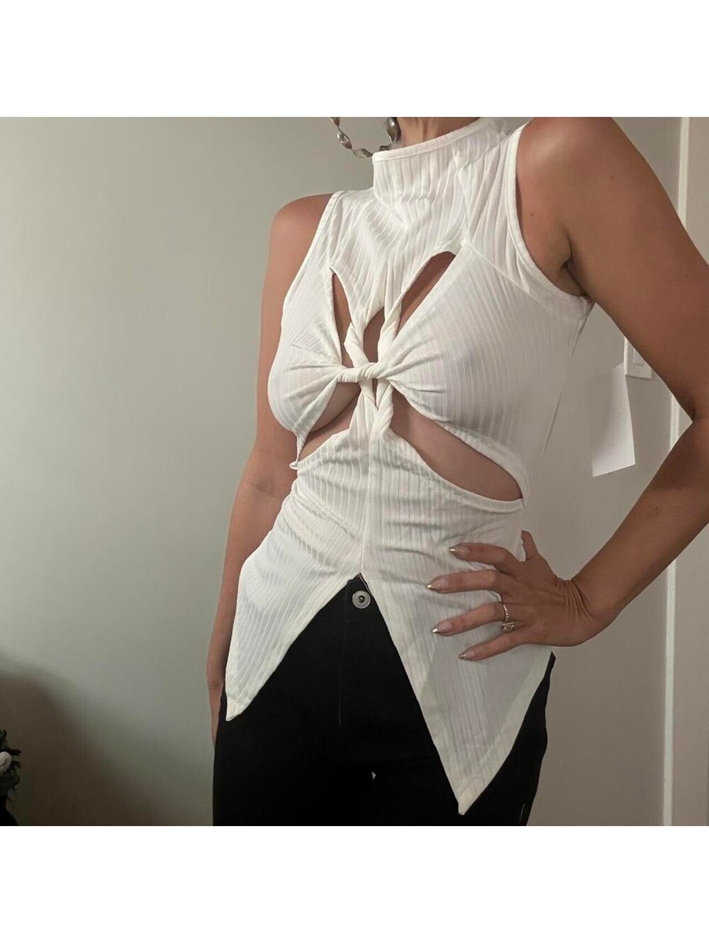 White Ribbed Top - Picture 3 of 6